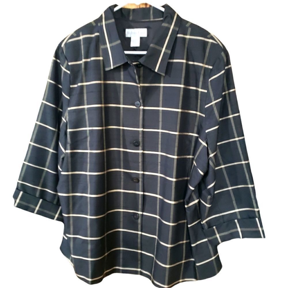 DRESSBARN Pure Silk Window Pane Jacket Size 2X